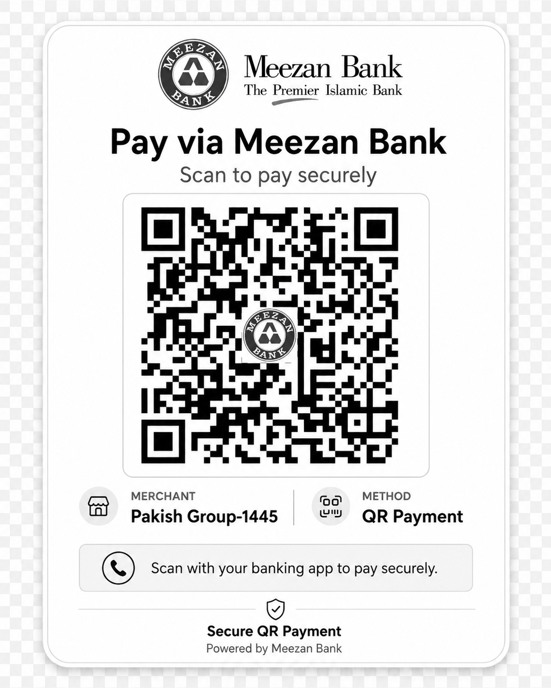 Meezan Bank QR code for Pakish Group payment